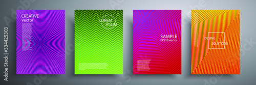 Vector illustration of a cover with linear graphic geometric elements. Template for brochures, covers, notebooks, books, banners, magazines and flyers.
