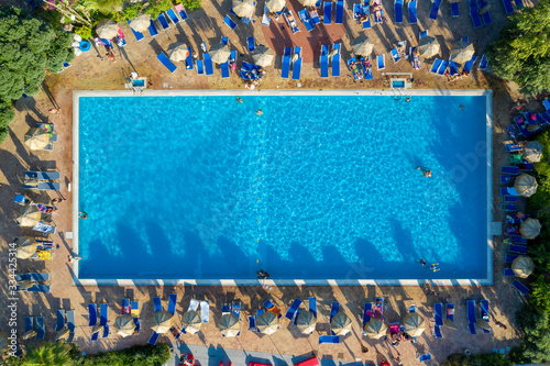 Aerial drone top down photo of a swimming pool on Isola de Ischia, Italy