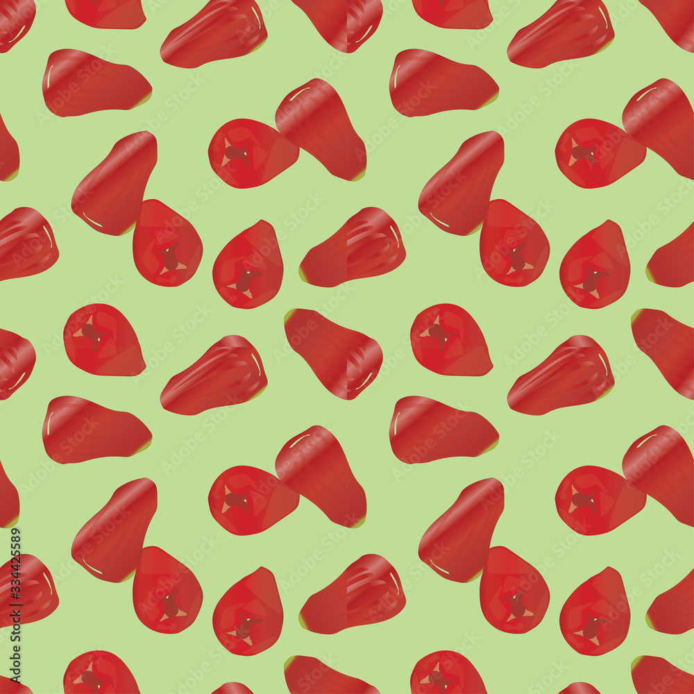 seamless pattern of java apple or red guava on a green background. The fruit of java. seamless pattern of java apple or red guava on a green background. The fruit of java.