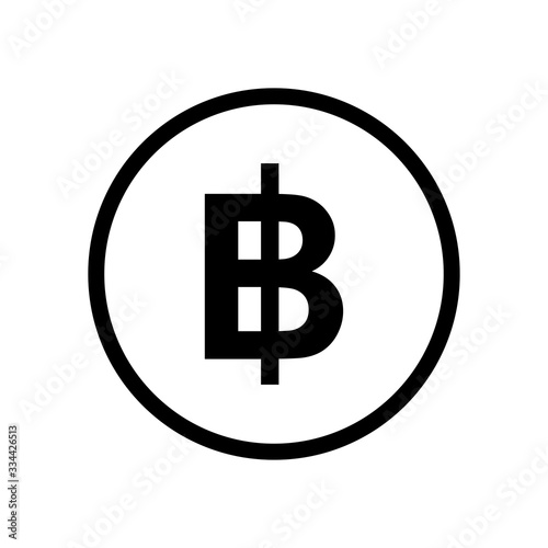 Baht icon coin monochrome black and white icon. Current currency symbol.