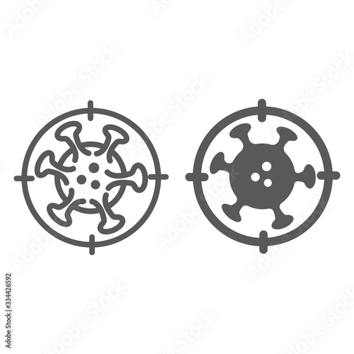 Coronavirus kill line and glyph icon, virus and microorganism, covid 19 quarantine sign, vector graphics, a linear pattern on a white background, eps 10.