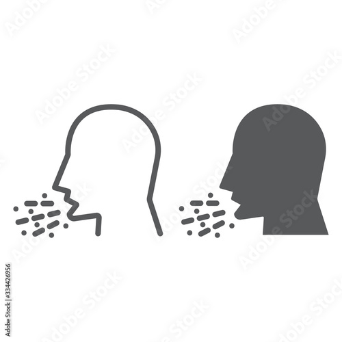 Cough line and glyph icon, coronavirus and flu, coughing man sign, vector graphics, a linear pattern on a white background, eps 10.