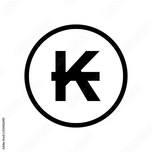 Kip coin monochrome black and white icon. Current currency symbol.