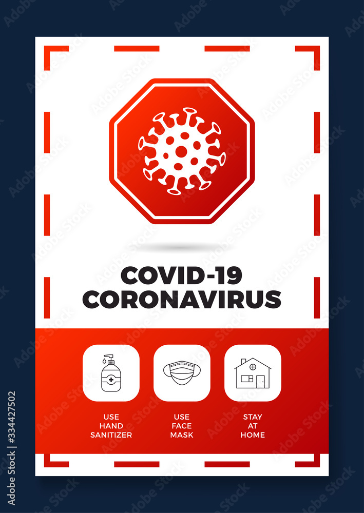 Prevention of COVID-19 all in one icon poster vector illustration. Coronavirus protection flyer with outline icon set and stop road warning sign. Stay at home, use face mask, use hand sanitizer Prevention of COVID-19 all in one icon poster vector illustration. Coronavirus protection flyer with outline icon set and stop road warning sign. Stay at home, use face mask, use hand sanitizer