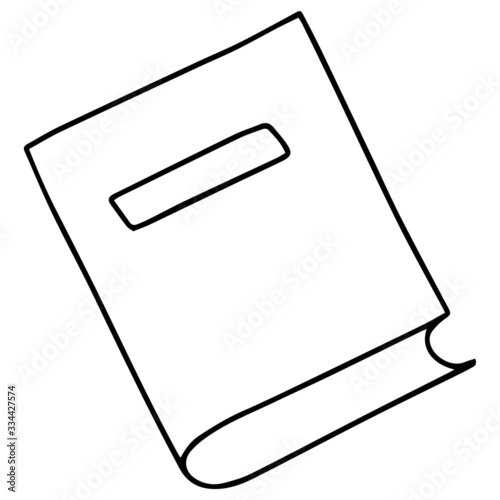 Vector icon of book, books, pile of books, paper book, e book, open book. Handdrawn black outline isolated on white background.  Doodle style. photo