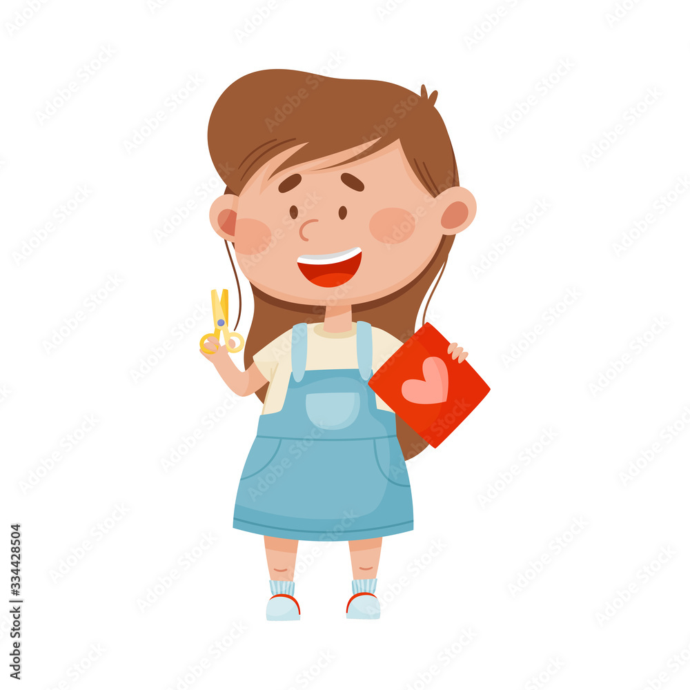 Little Girl Holding Scissors Cutting Out Postcard Vector Illustration Little Girl Holding Scissors Cutting Out Postcard Vector Illustration