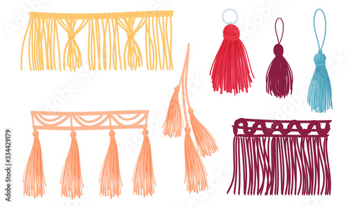 Ornamental Tassels for Clothing Decoration Isolated on White Background Vector Set photo