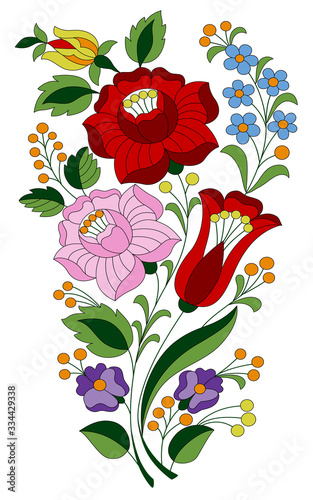 Hungarian flower bouquet folk pattern from Kalocsa region