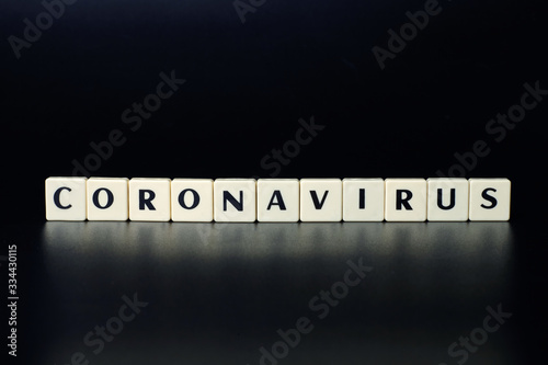 Inscription coronavirus on black background.