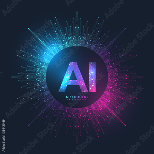 Artificial Intelligence Logo Plexus effect. Artificial Intelligence and Machine Learning Concept. Vector symbol AI. Neural networks and another modern technologies concepts. Technology sci-fi concept.