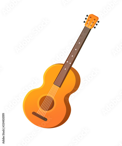 Instrument for entertainment vector  isolated acoustic guitar hobby flat style. Strings and tone  equipment of musician  pastime performance on concert