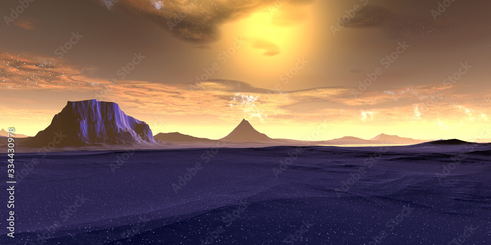 Alien Planet. Mountain. 3D rendering