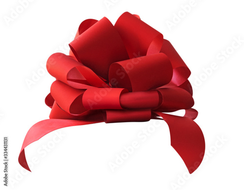 Big beautiful red bow for gift, gift wrapping, banner, advertisement, congratulation.