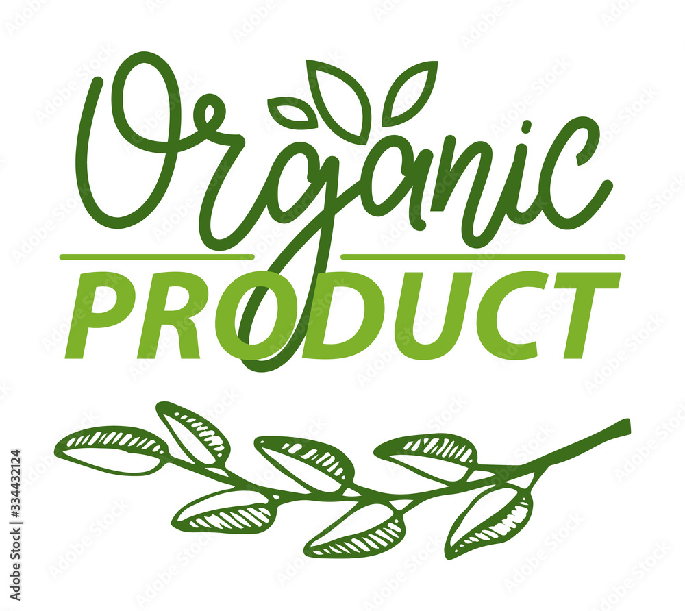 Fototapeta premium Bio ingredient organic product vector, fresh branch of herb with foliage, freshness of seasonal food and ingredients, flora plant flat style logo