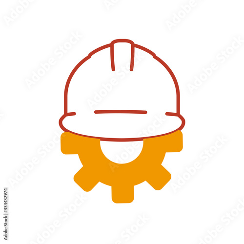 safety helmet and gear wheel icon, half line half color style