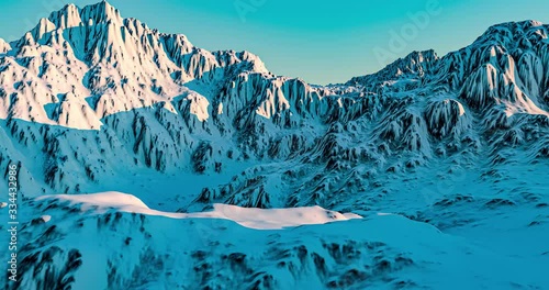 Beautiful landscape with mountains, luxury simulation of shooting from a helicopter (drone). 3D render.