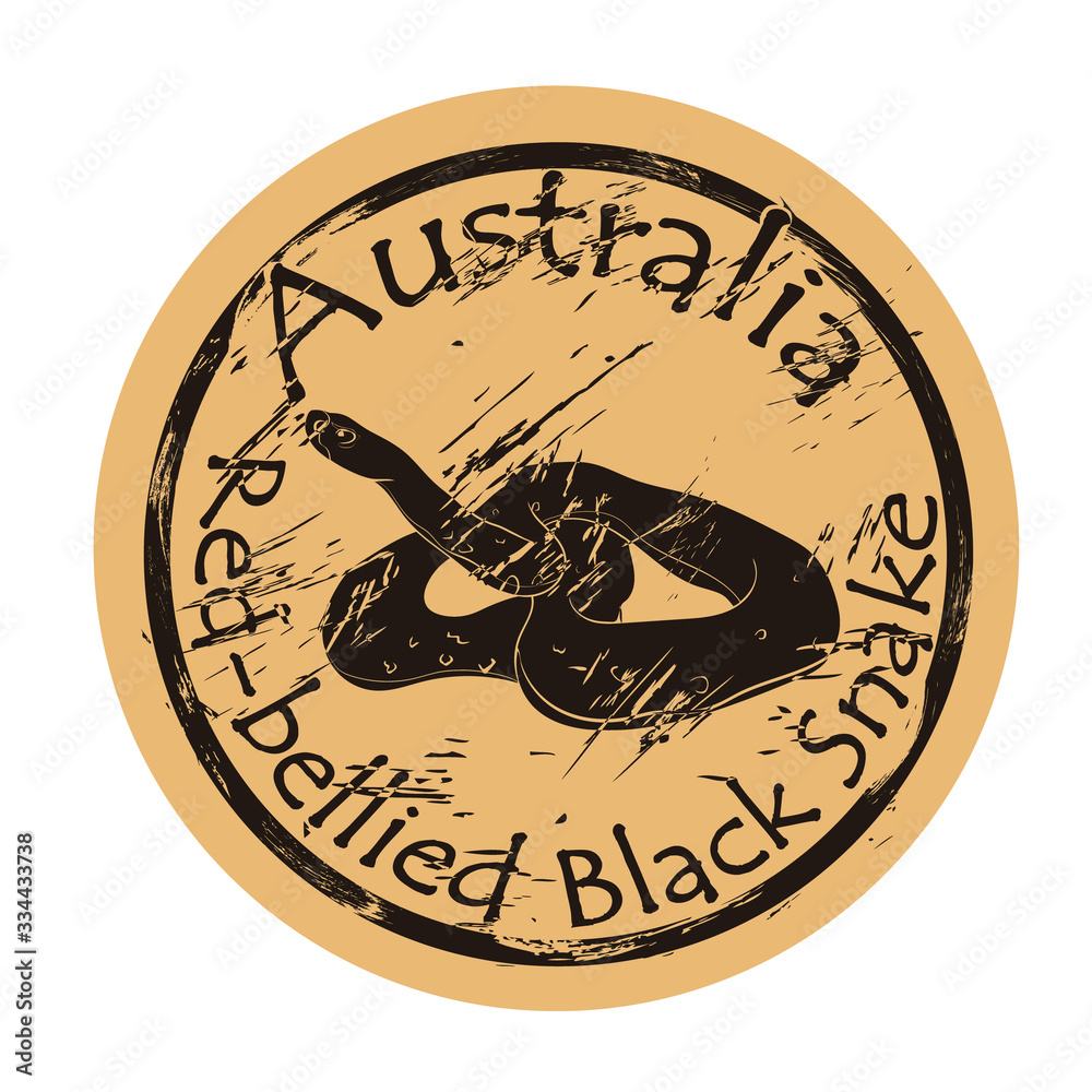 Red Bellied Black Snake silhouette icon round shabby emblem design old
