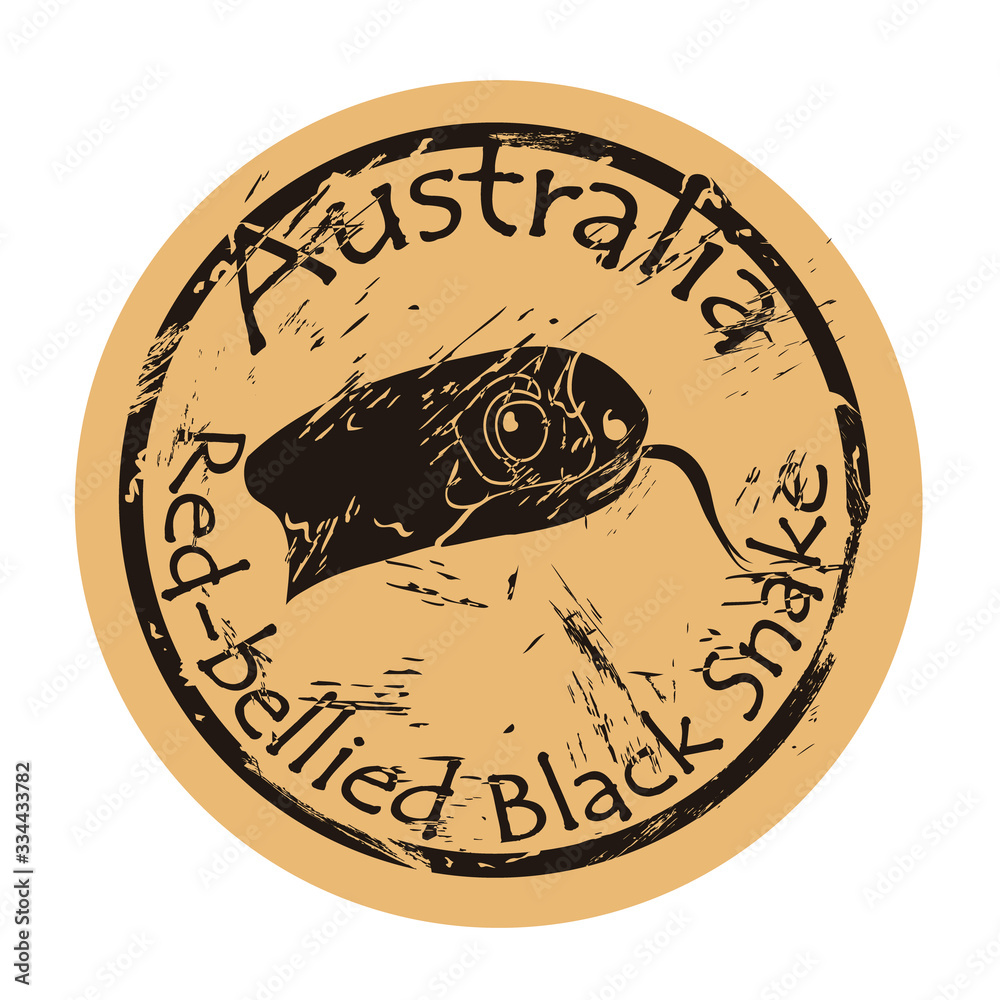 Red Bellied Black Snake head silhouette icon round shabby emblem design