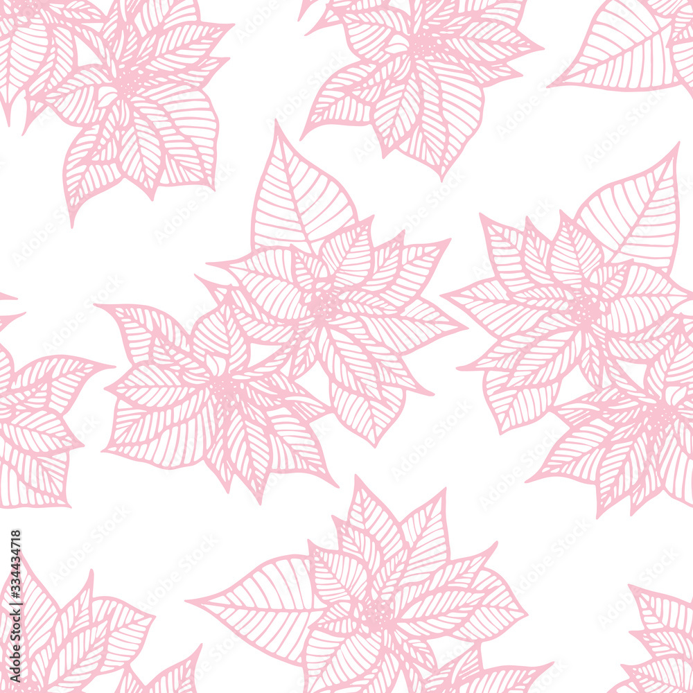 Pink pastel poinsettia; tender flowers seamless pattern