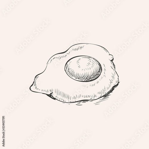 Fried Egg Hand Drawn Sketch Drawing Vector Illustration. Egg breakfast.