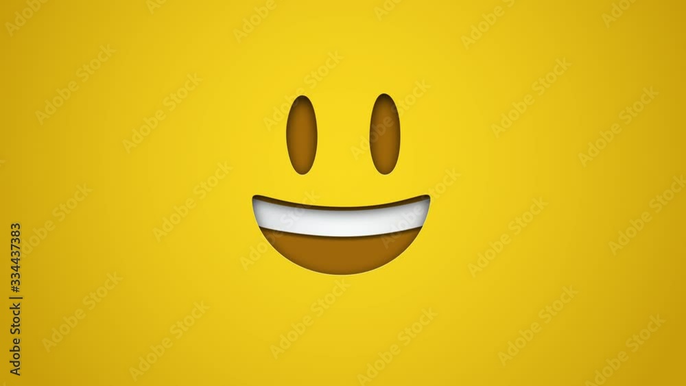 Animated colorful looping grinning face with big eyes emoji background for apps or ad commercial. Bringing life to your screen. Fun character motion graphic design.