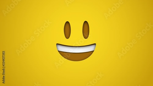 Animated colorful looping grinning face with big eyes emoji background for apps or ad commercial. Bringing life to your screen. Fun character motion graphic design.