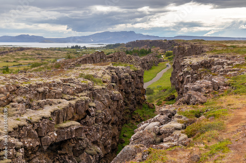 hill view of the tourist road in Thingvellir National Park