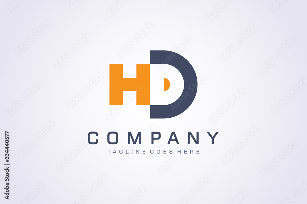 Initial Letter H and D Negative Space. Flat Vector Logo Design Template Element.