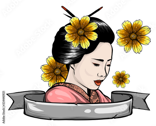 stylized vector illustration of a beautiful geisha girl's face