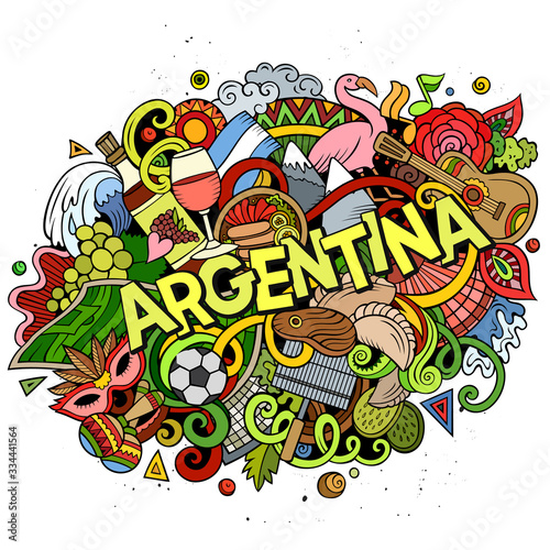 Argentina hand drawn cartoon doodles illustration. Funny design.