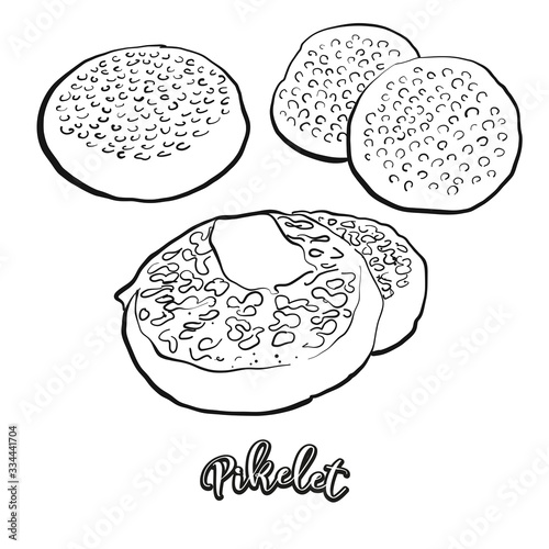 Pikelet food sketch separated on white