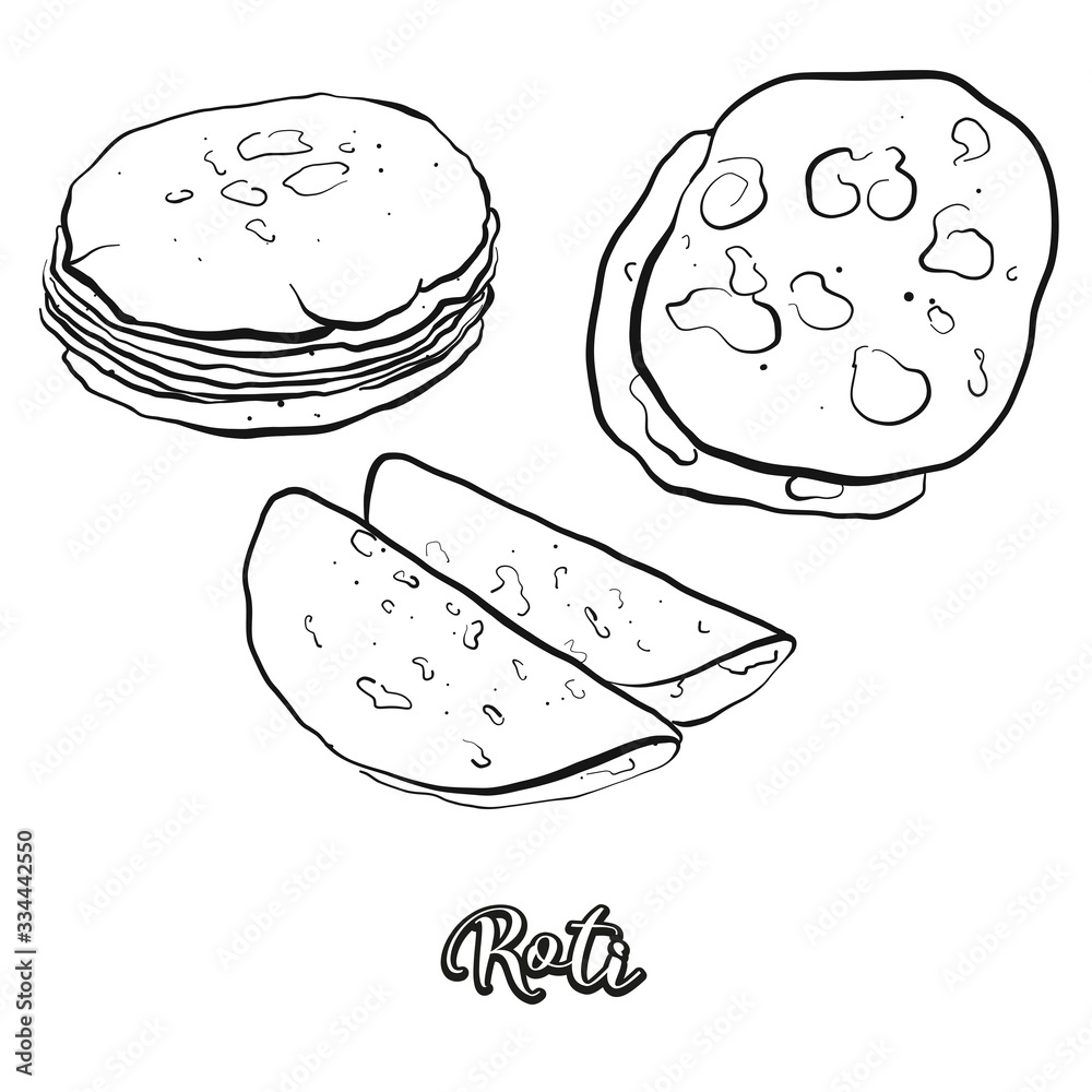 Roti food sketch separated on white Roti food sketch separated on white