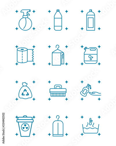 soap and cleaning elements icon set, line style