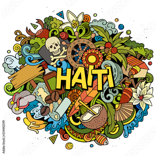 Haiti hand drawn cartoon doodles illustration. Funny design.