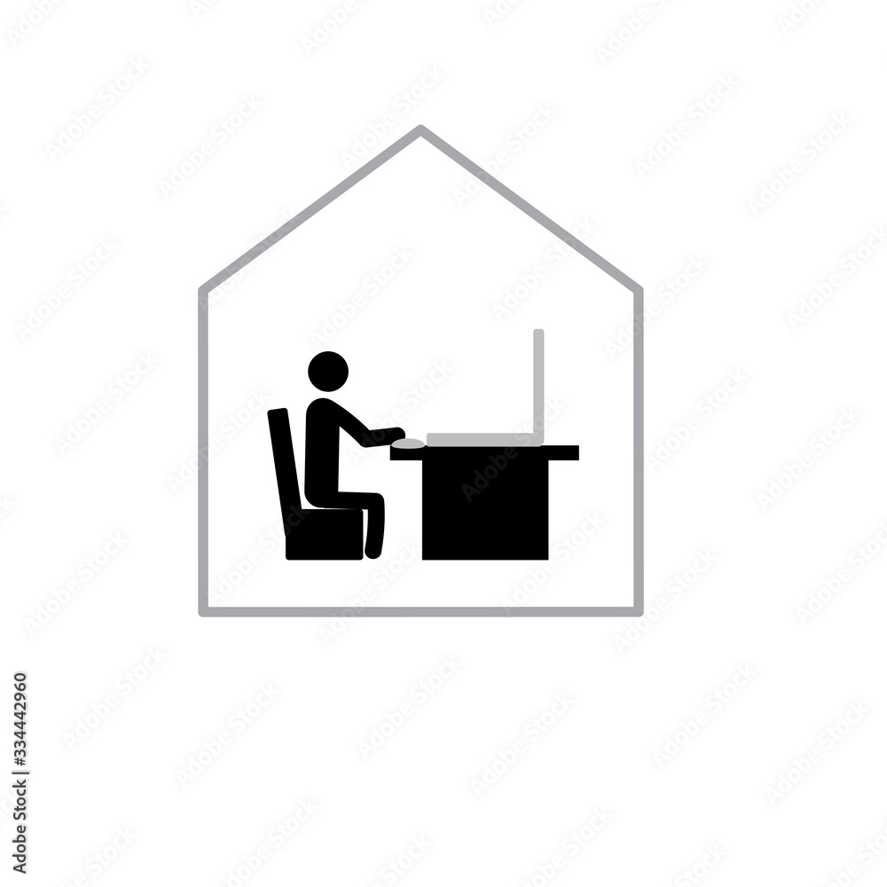 Stick man at home quarantined Coronavirus Self-isolation Remote work on laptop Stick man at home quarantined Coronavirus Self-isolation Remote work on laptop