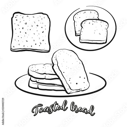 Toasted bread food sketch separated on white