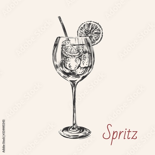 Canvas Print Spritz Hand Drawn Summer Cocktail Drink Vector Illustration