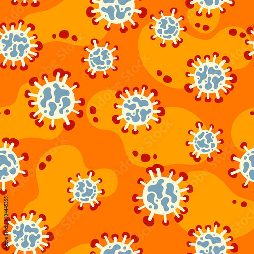 Seamless pattern with viruses. Coronavirus medical pattern. Seamless pattern with covid bacteria in flat style