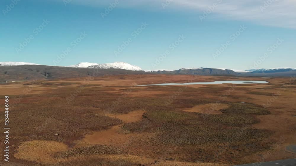 Panoramic drone shot of lakes and snow mountains in Iceland Panoramic drone shot of lakes and snow mountains in Iceland