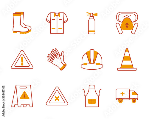 boots and industrial security icon set, half line half color style