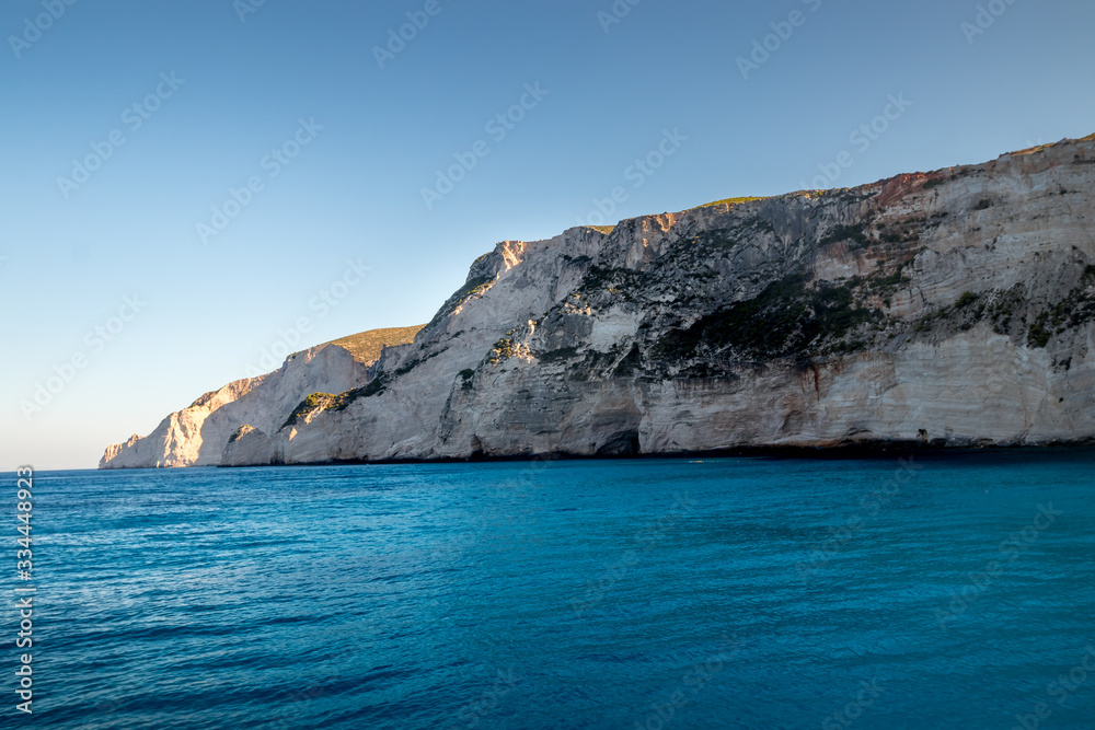 Beautiful cliffs off the Zakynthos coast near the Navagio shipwreck on an early summer morning