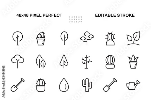   A set of Rosteniya Icons, and garden care, Vector illustration, Contains Icons such as tree, cactus, watering can, spade, flower and much more. on a white background, editable bar 480x480
