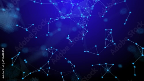  Dots Network Animation connected on Blue background,Technology Abstract animation, Plexus animation