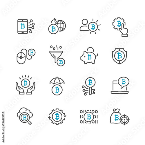 Bitcoin and currency vector icon set