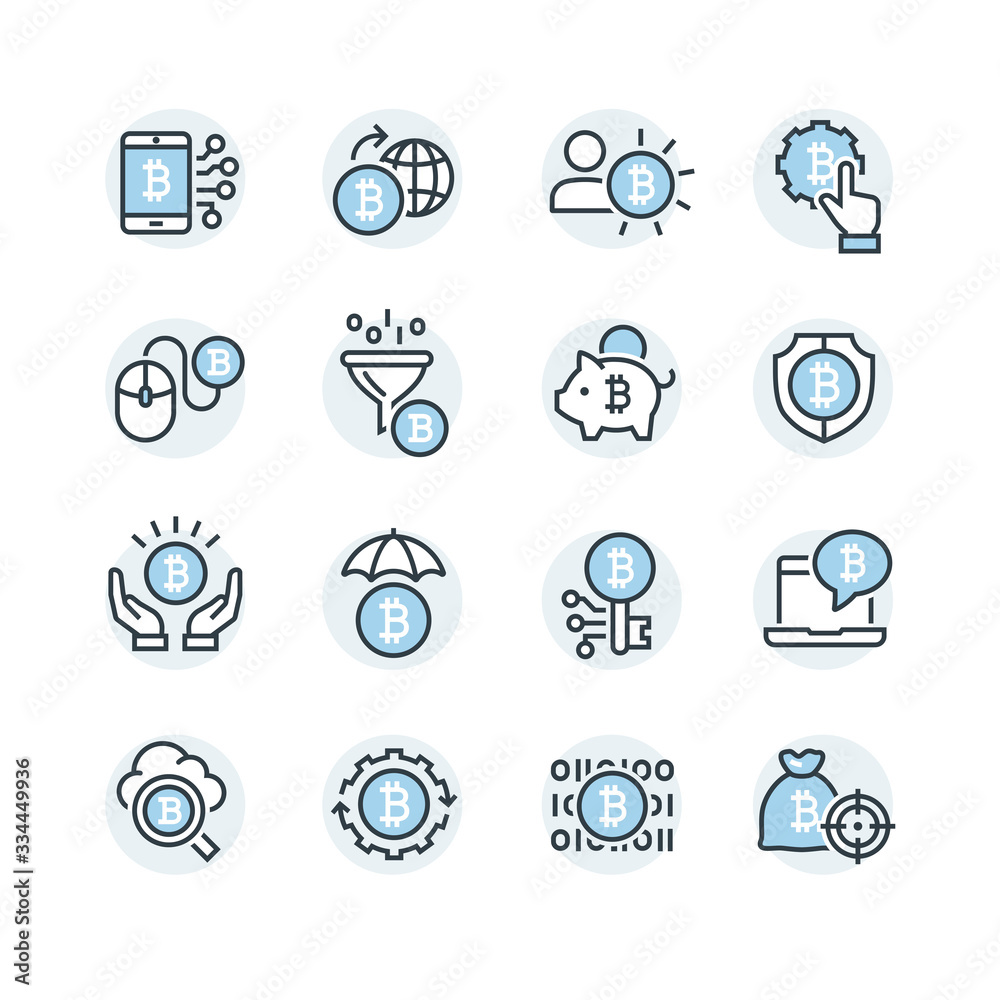 Bitcoin and currency vector icon set Bitcoin and currency vector icon set