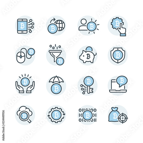 Bitcoin and currency vector icon set