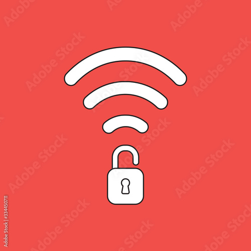 Vector illustration concept of wifi wireless symbol with opened unlocked padlock.