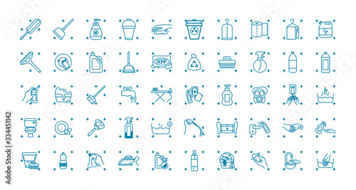 cleaning tools icon set, line style