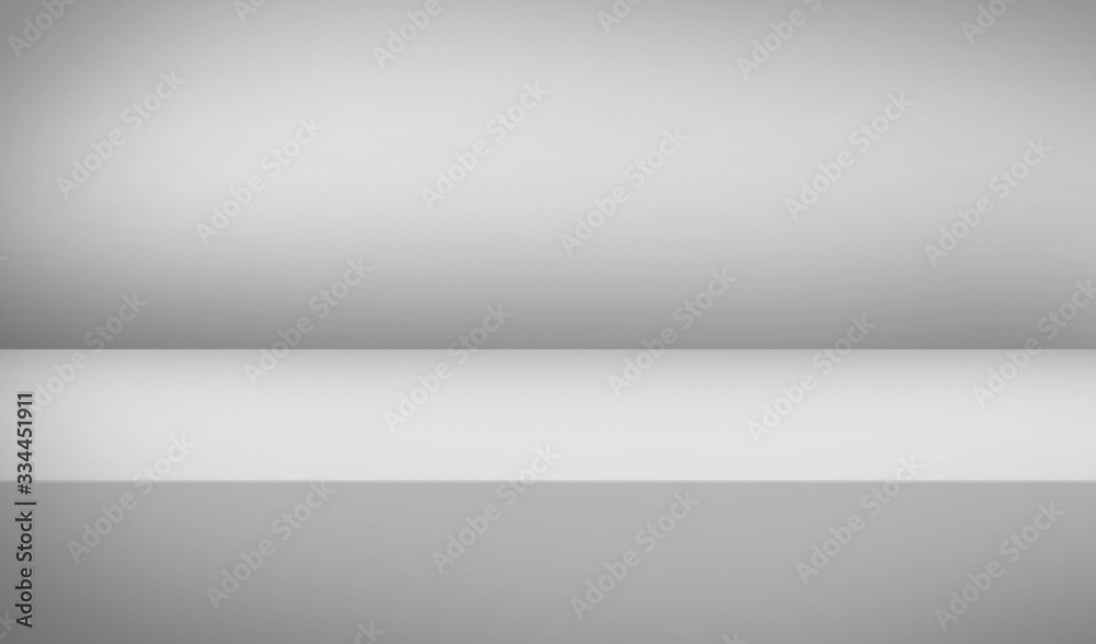 Empty white color studio table room background, banner for advertise product, product display with copy space for display of content design. Banner for advertise product on website. 