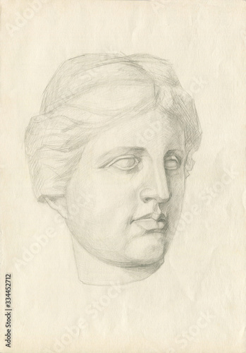Educational drawing gypsum mask Aphrodite. Lead pencil on paper